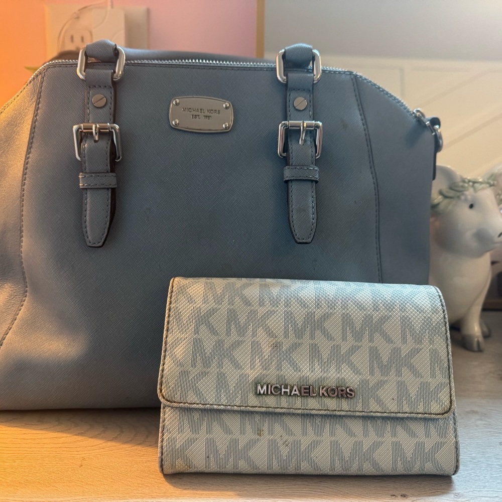 Michael Kors MK powder blue Wallet AND Bag!!!!